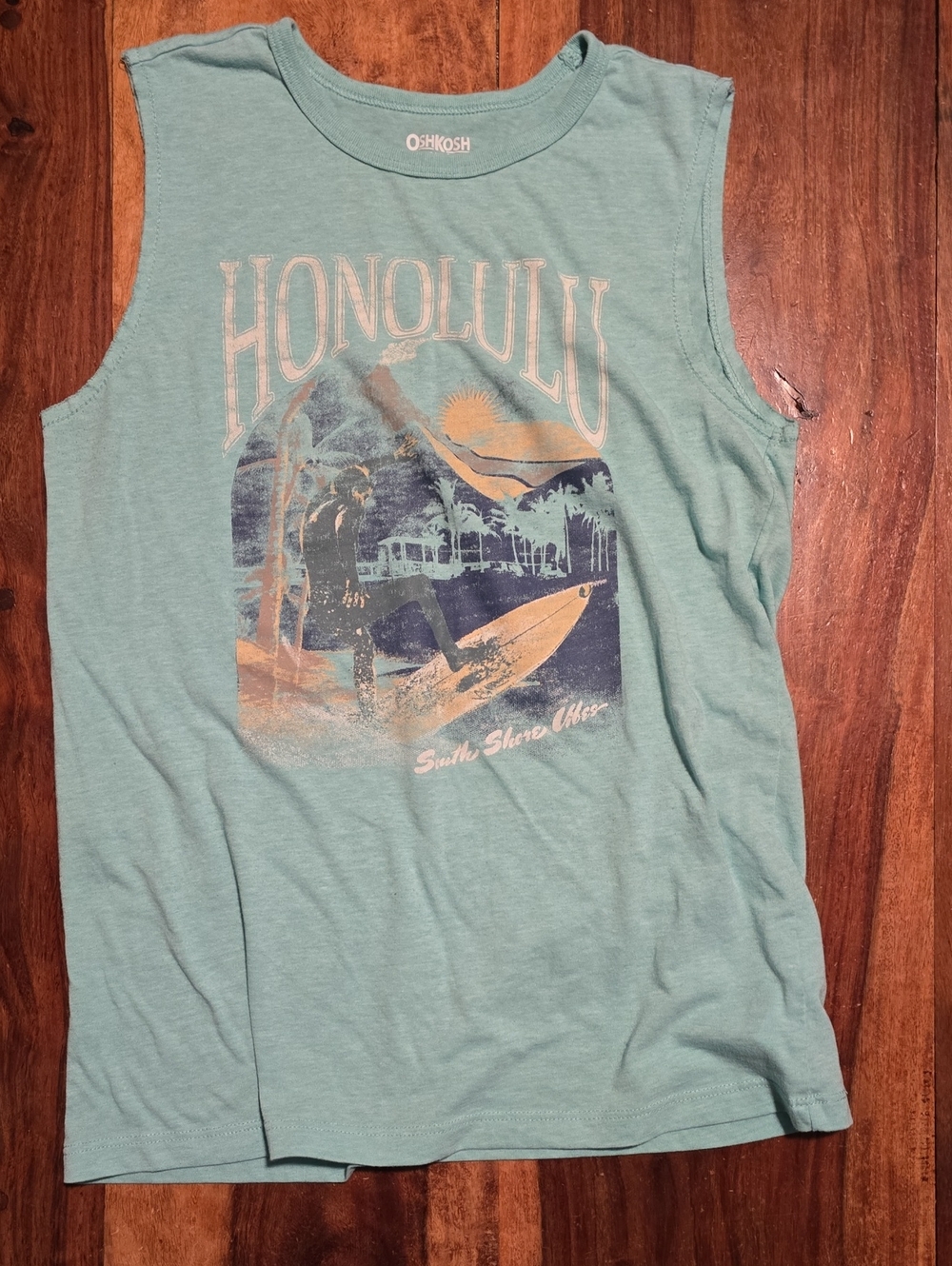 OshKosh B'gosh Seafoam Surf Graphic Tank with Navy and Sandy Accents
